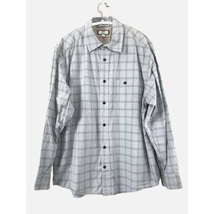 Mens Blue Plaid Button Down Shirt L Oversized Casual Coastal Preppy Cottagecore
